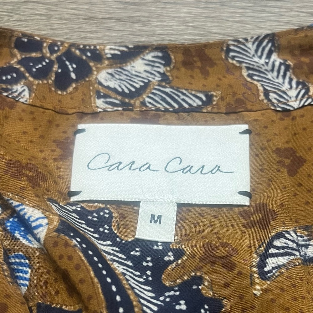 Cara Cara Win Batik Floral Tie Sleeve Blouse Brown Boho Peasant Size Medium - Picture 4 of 7